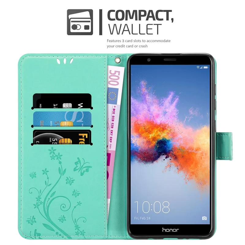 Cadorabo Hülle kompatibel mit Honor 7X Schutzhülle im Blumen Design mit Magnetverschluss, Standfunktion und Kartenfächern