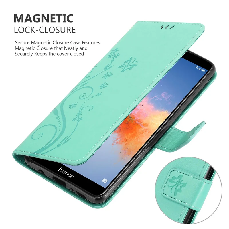Cadorabo Hülle kompatibel mit Honor 7X Schutzhülle im Blumen Design mit Magnetverschluss, Standfunktion und Kartenfächern