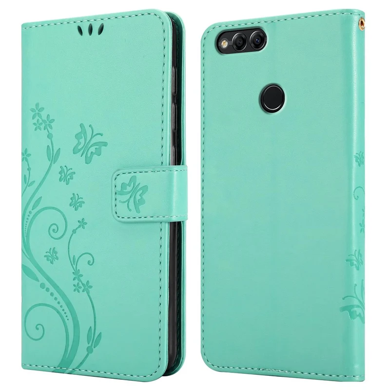Cadorabo Hülle kompatibel mit Honor 7X Schutzhülle im Blumen Design mit Magnetverschluss, Standfunktion und Kartenfächern