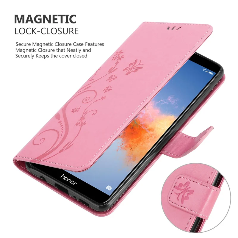 Cadorabo Hülle kompatibel mit Honor 7X Schutzhülle im Blumen Design mit Magnetverschluss, Standfunktion und Kartenfächern