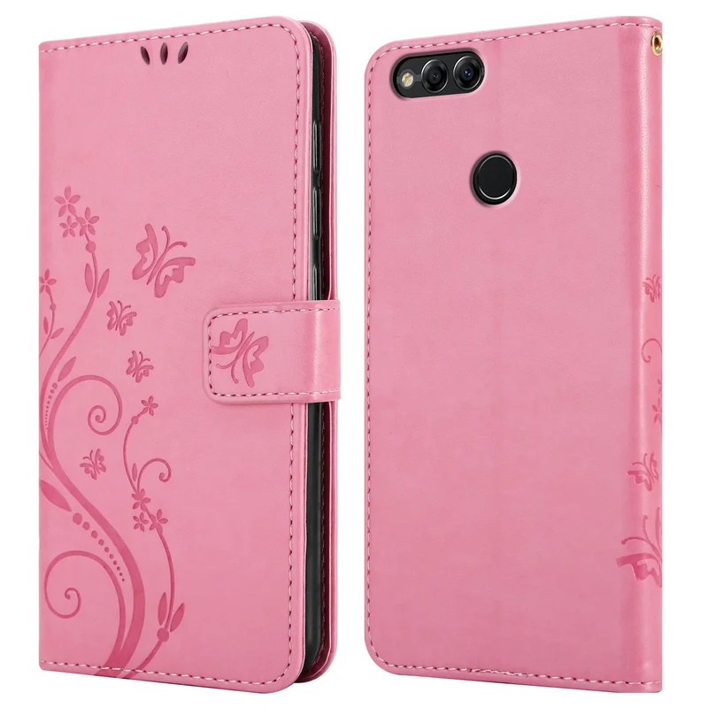 Cadorabo Hülle kompatibel mit Honor 7X Schutzhülle im Blumen Design mit Magnetverschluss, Standfunktion und Kartenfächern