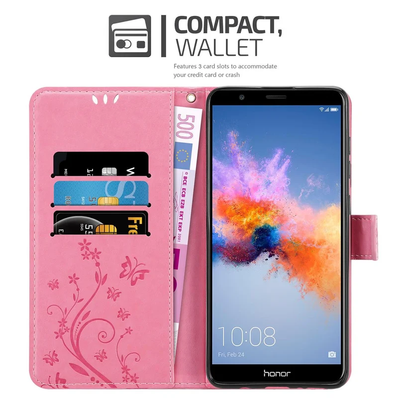 Cadorabo Hülle kompatibel mit Honor 7X Schutzhülle im Blumen Design mit Magnetverschluss, Standfunktion und Kartenfächern
