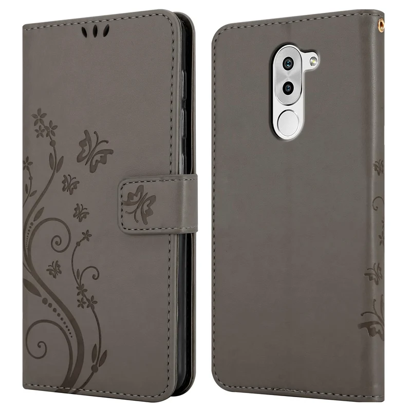 Cadorabo Hülle kompatibel mit Huawei MATE 9 LITE / GR5 2017 / Honor 6X Schutzhülle im Blumen Design mit Magnetverschluss, Standfunktion und Kartenfächern