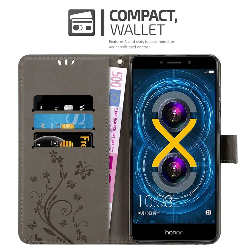 Cadorabo Hülle kompatibel mit Huawei MATE 9 LITE / GR5 2017 / Honor 6X Schutzhülle im Blumen Design mit Magnetverschluss, Standfunktion und Kartenfächern