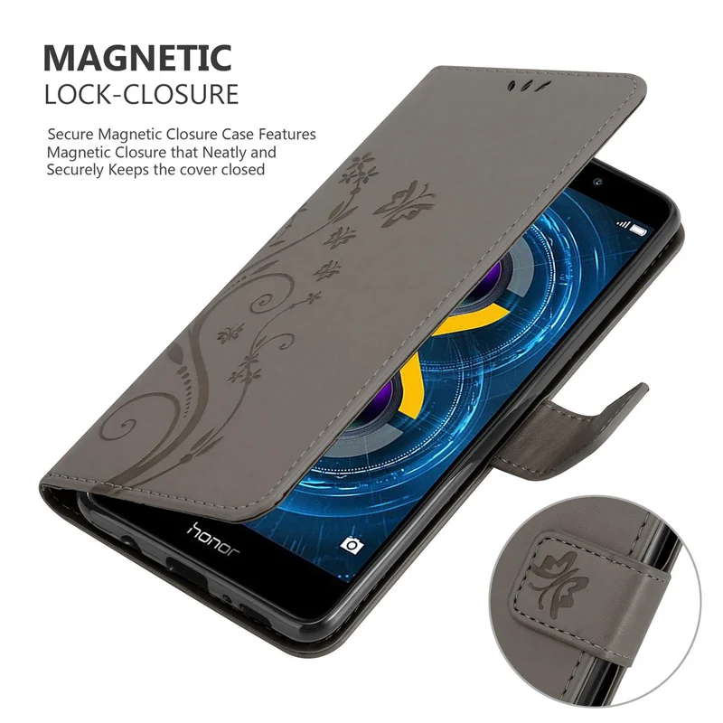 Cadorabo Hülle kompatibel mit Huawei MATE 9 LITE / GR5 2017 / Honor 6X Schutzhülle im Blumen Design mit Magnetverschluss, Standfunktion und Kartenfächern