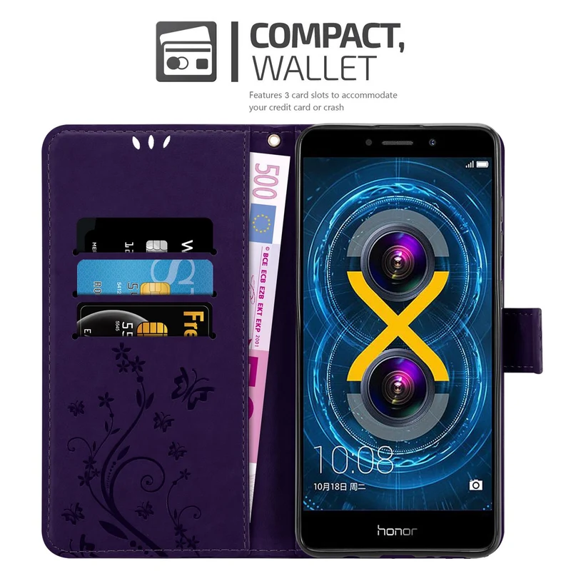 Cadorabo Hülle kompatibel mit Huawei MATE 9 LITE / GR5 2017 / Honor 6X Schutzhülle im Blumen Design mit Magnetverschluss, Standfunktion und Kartenfächern