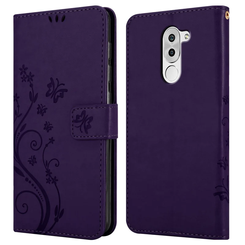 Cadorabo Hülle kompatibel mit Huawei MATE 9 LITE / GR5 2017 / Honor 6X Schutzhülle im Blumen Design mit Magnetverschluss, Standfunktion und Kartenfächern