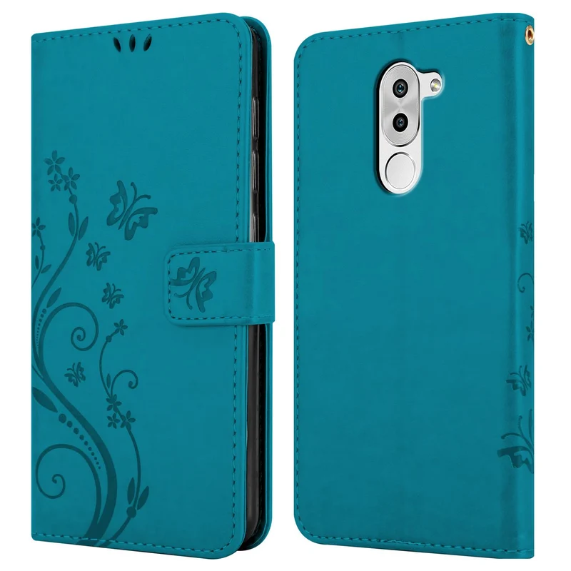 Cadorabo Hülle kompatibel mit Huawei MATE 9 LITE / GR5 2017 / Honor 6X Schutzhülle im Blumen Design mit Magnetverschluss, Standfunktion und Kartenfächern