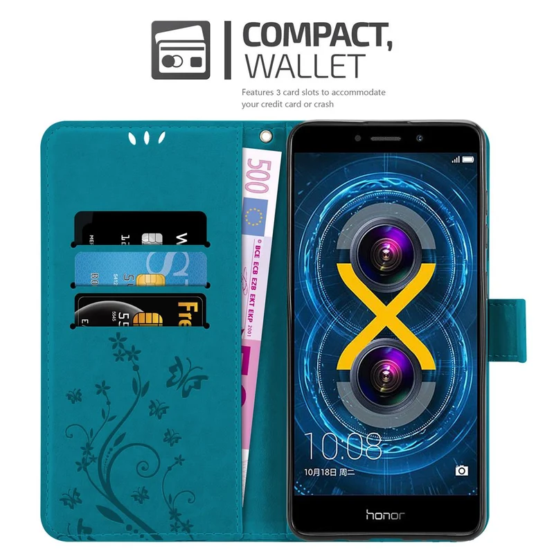 Cadorabo Hülle kompatibel mit Huawei MATE 9 LITE / GR5 2017 / Honor 6X Schutzhülle im Blumen Design mit Magnetverschluss, Standfunktion und Kartenfächern