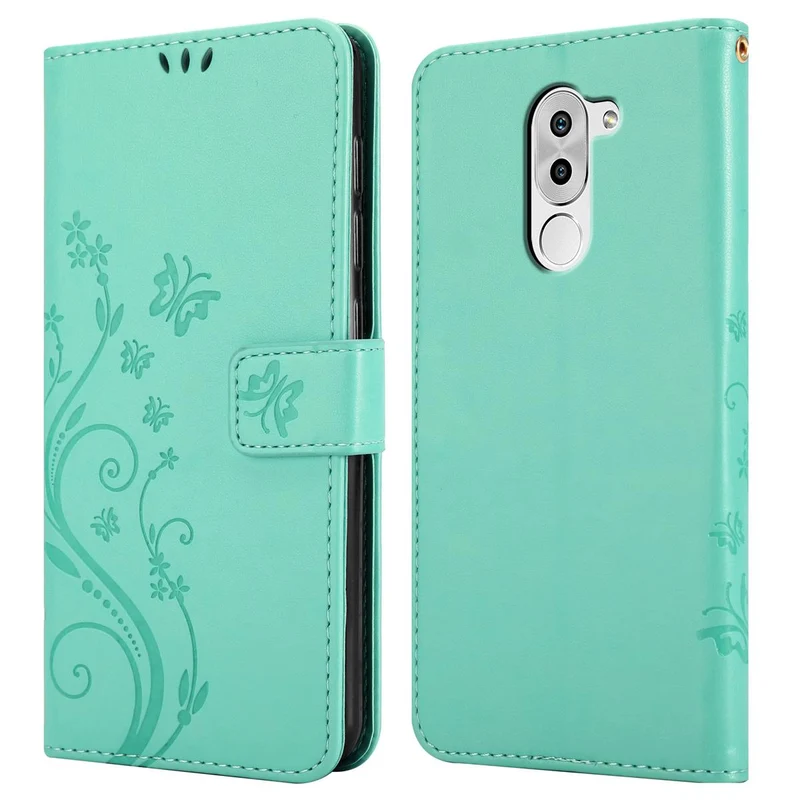 Cadorabo Hülle kompatibel mit Huawei MATE 9 LITE / GR5 2017 / Honor 6X Schutzhülle im Blumen Design mit Magnetverschluss, Standfunktion und Kartenfächern