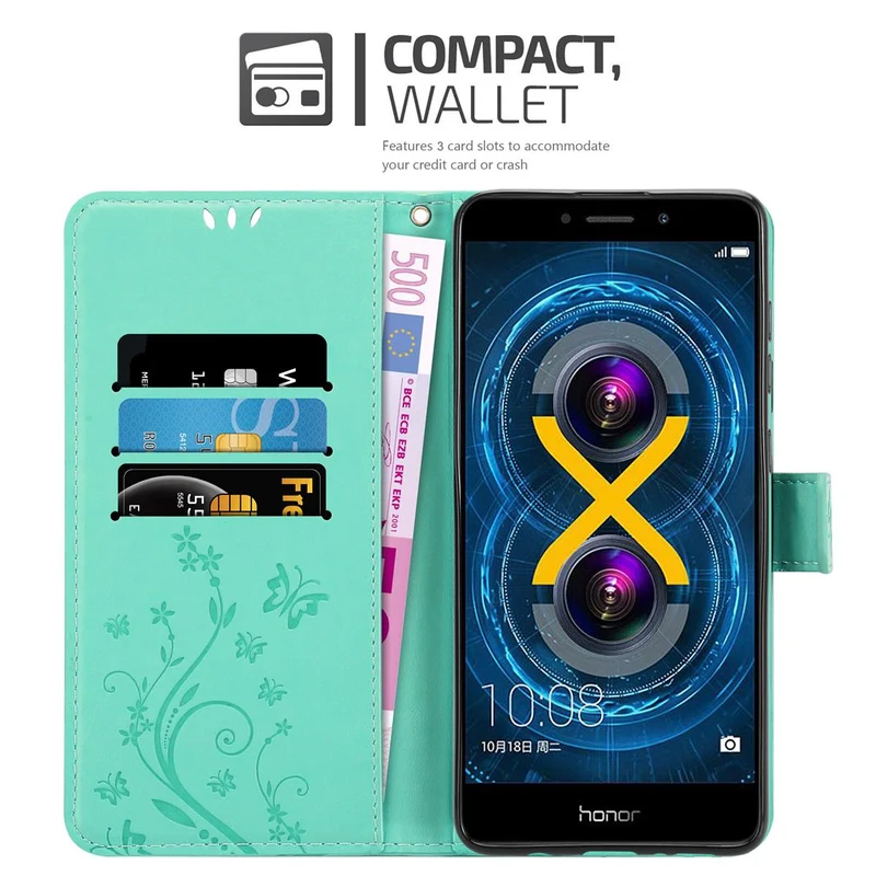 Cadorabo Hülle kompatibel mit Huawei MATE 9 LITE / GR5 2017 / Honor 6X Schutzhülle im Blumen Design mit Magnetverschluss, Standfunktion und Kartenfächern