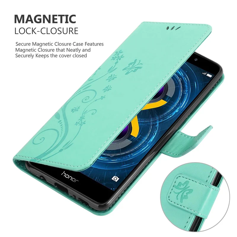 Cadorabo Hülle kompatibel mit Huawei MATE 9 LITE / GR5 2017 / Honor 6X Schutzhülle im Blumen Design mit Magnetverschluss, Standfunktion und Kartenfächern