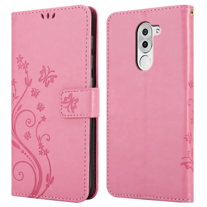 Cadorabo Hülle kompatibel mit Huawei MATE 9 LITE / GR5 2017 / Honor 6X Schutzhülle im Blumen Design mit Magnetverschluss, Standfunktion und Kartenfächern