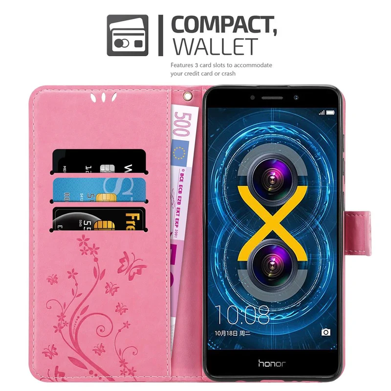 Cadorabo Hülle kompatibel mit Huawei MATE 9 LITE / GR5 2017 / Honor 6X Schutzhülle im Blumen Design mit Magnetverschluss, Standfunktion und Kartenfächern