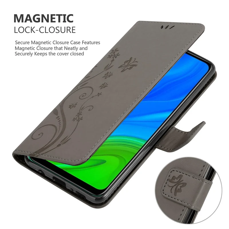 Cadorabo Hülle kompatibel mit Huawei P SMART 2020 Schutzhülle im Blumen Design mit Magnetverschluss, Standfunktion und Kartenfächern