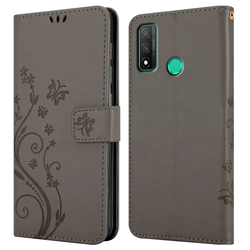 Cadorabo Hülle kompatibel mit Huawei P SMART 2020 Schutzhülle im Blumen Design mit Magnetverschluss, Standfunktion und Kartenfächern