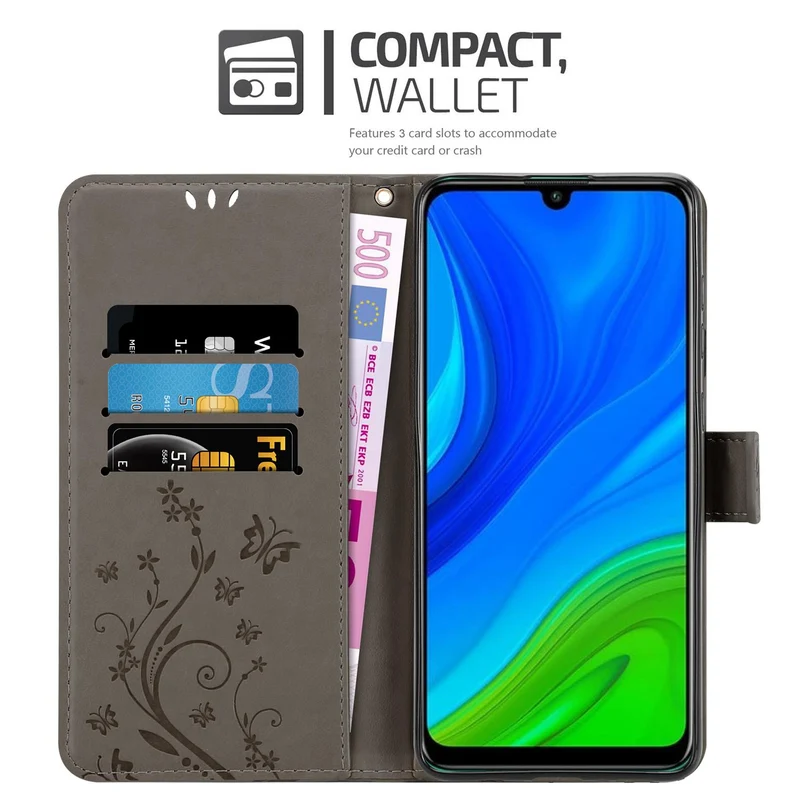 Cadorabo Hülle kompatibel mit Huawei P SMART 2020 Schutzhülle im Blumen Design mit Magnetverschluss, Standfunktion und Kartenfächern