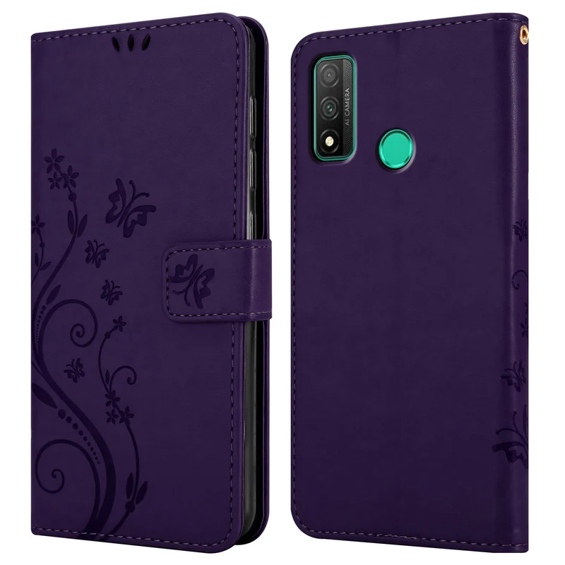 Cadorabo Hülle kompatibel mit Huawei P SMART 2020 Schutzhülle im Blumen Design mit Magnetverschluss, Standfunktion und Kartenfächern