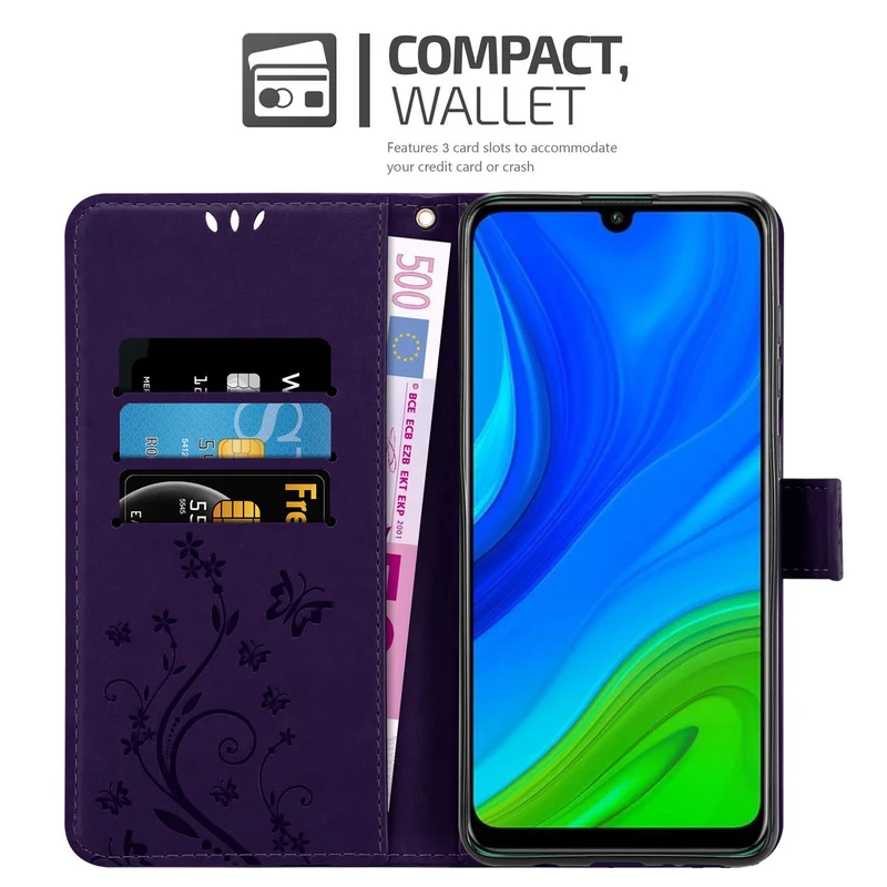 Cadorabo Hülle kompatibel mit Huawei P SMART 2020 Schutzhülle im Blumen Design mit Magnetverschluss, Standfunktion und Kartenfächern