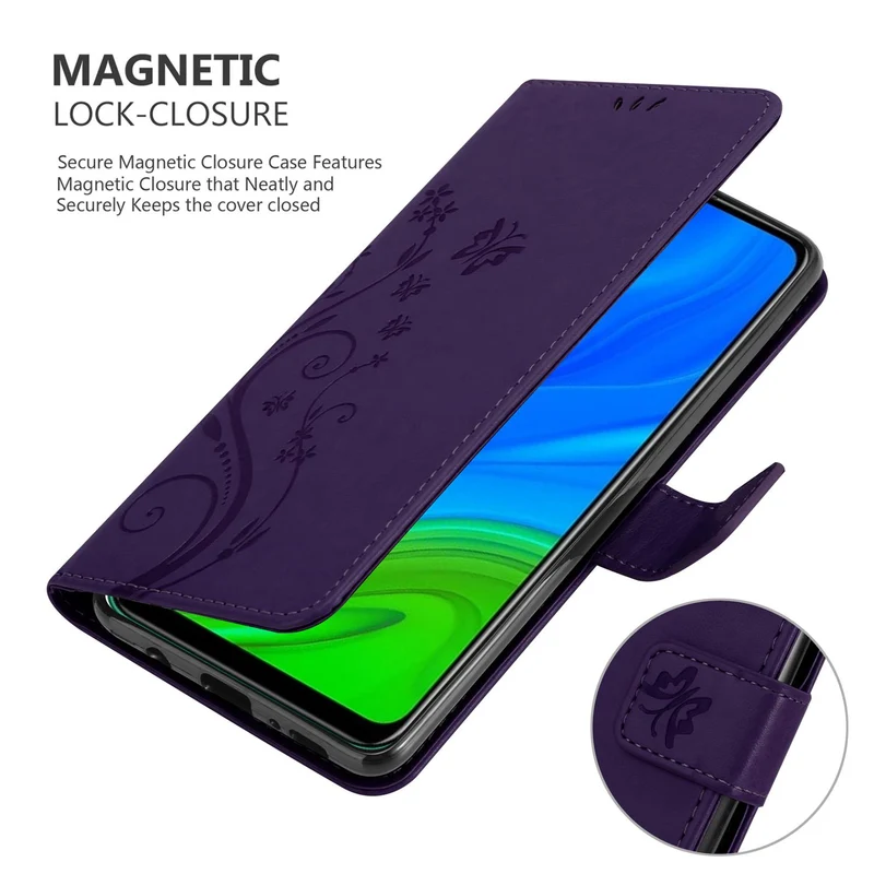 Cadorabo Hülle kompatibel mit Huawei P SMART 2020 Schutzhülle im Blumen Design mit Magnetverschluss, Standfunktion und Kartenfächern
