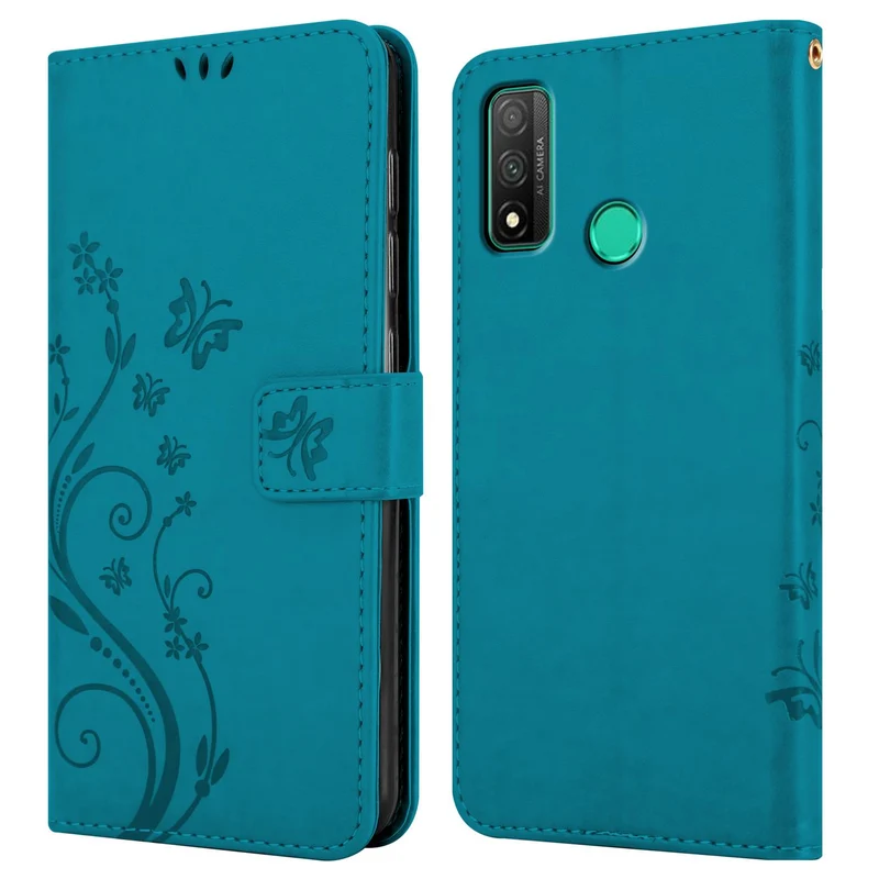 Cadorabo Hülle kompatibel mit Huawei P SMART 2020 Schutzhülle im Blumen Design mit Magnetverschluss, Standfunktion und Kartenfächern
