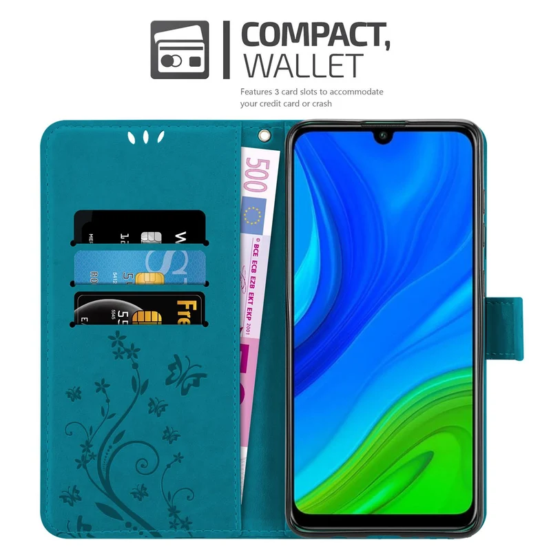 Cadorabo Hülle kompatibel mit Huawei P SMART 2020 Schutzhülle im Blumen Design mit Magnetverschluss, Standfunktion und Kartenfächern