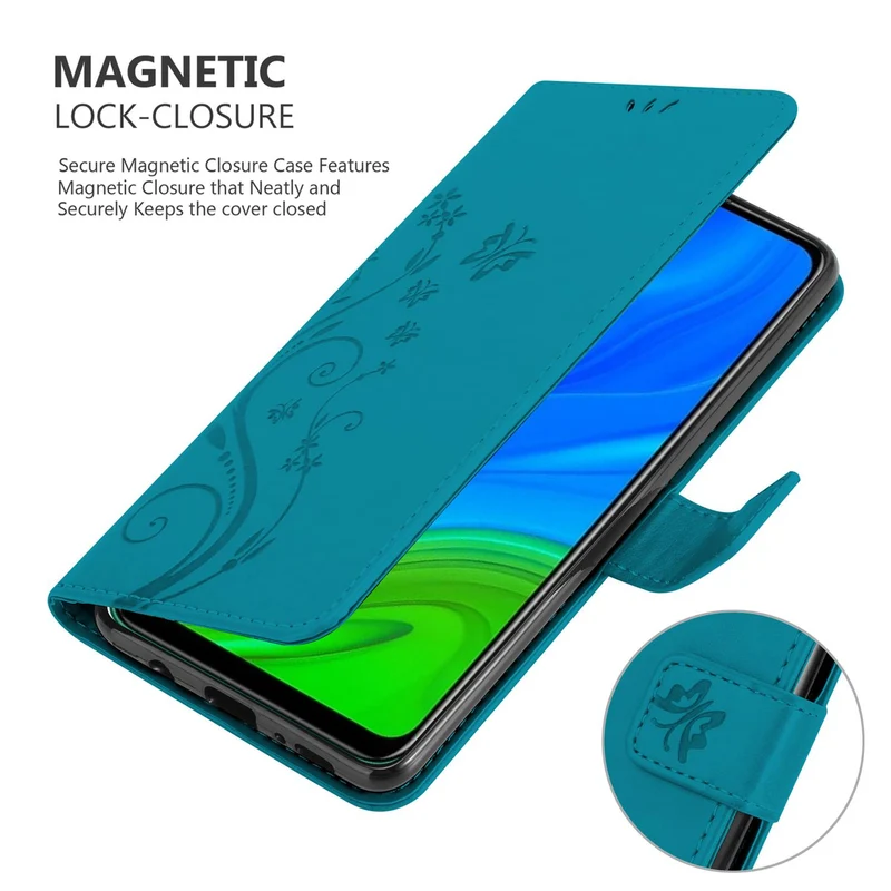 Cadorabo Hülle kompatibel mit Huawei P SMART 2020 Schutzhülle im Blumen Design mit Magnetverschluss, Standfunktion und Kartenfächern