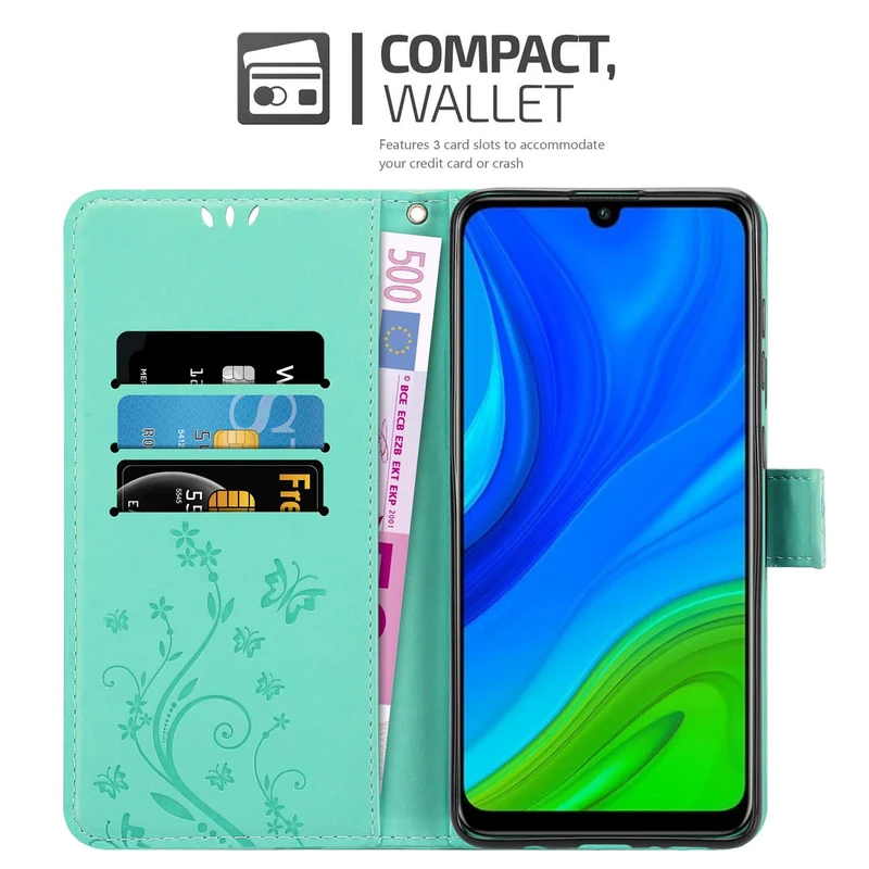 Cadorabo Hülle kompatibel mit Huawei P SMART 2020 Schutzhülle im Blumen Design mit Magnetverschluss, Standfunktion und Kartenfächern