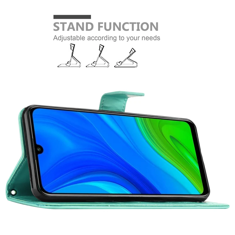 Cadorabo Hülle kompatibel mit Huawei P SMART 2020 Schutzhülle im Blumen Design mit Magnetverschluss, Standfunktion und Kartenfächern