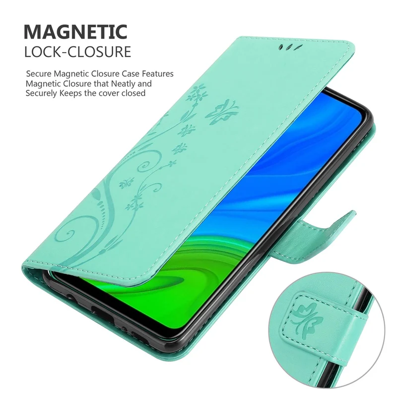 Cadorabo Hülle kompatibel mit Huawei P SMART 2020 Schutzhülle im Blumen Design mit Magnetverschluss, Standfunktion und Kartenfächern
