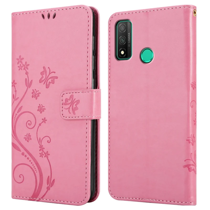 Cadorabo Hülle kompatibel mit Huawei P SMART 2020 Schutzhülle im Blumen Design mit Magnetverschluss, Standfunktion und Kartenfächern