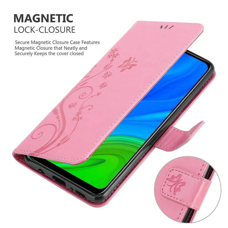 Cadorabo Hülle kompatibel mit Huawei P SMART 2020 Schutzhülle im Blumen Design mit Magnetverschluss, Standfunktion und Kartenfächern