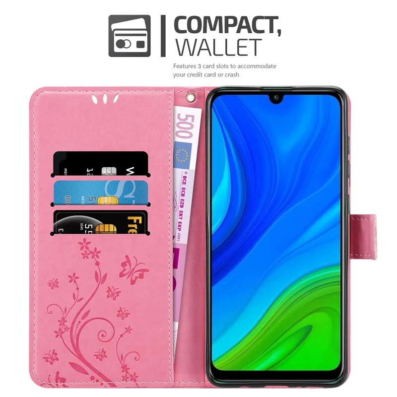 Cadorabo Hülle kompatibel mit Huawei P SMART 2020 Schutzhülle im Blumen Design mit Magnetverschluss, Standfunktion und Kartenfächern