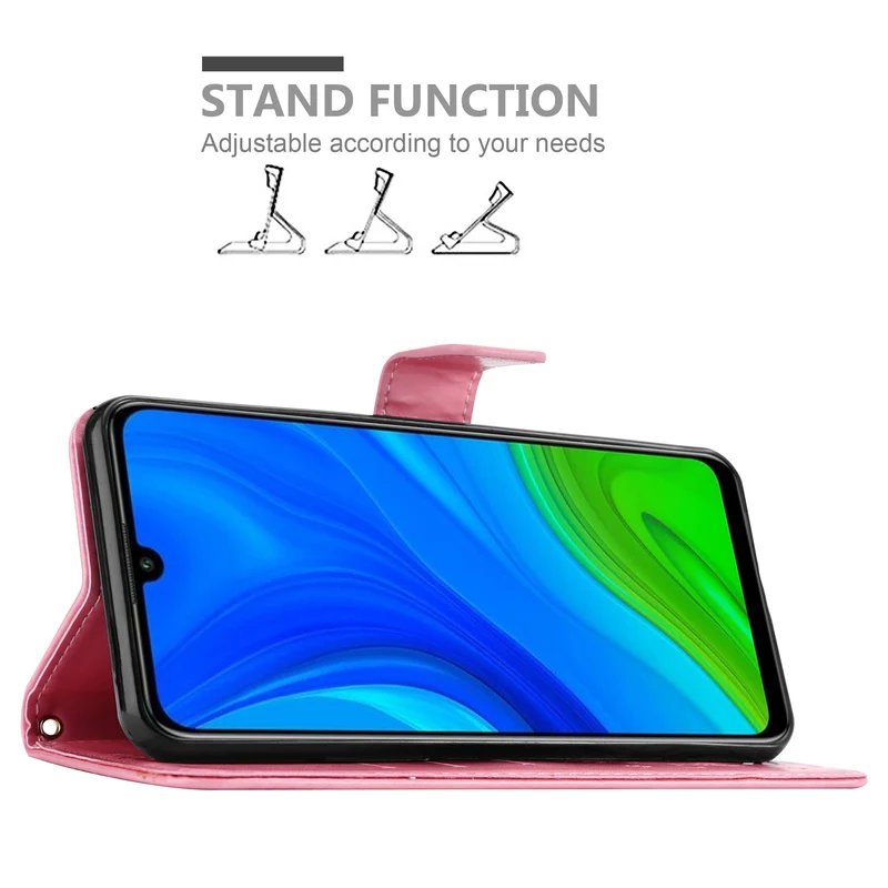 Cadorabo Hülle kompatibel mit Huawei P SMART 2020 Schutzhülle im Blumen Design mit Magnetverschluss, Standfunktion und Kartenfächern