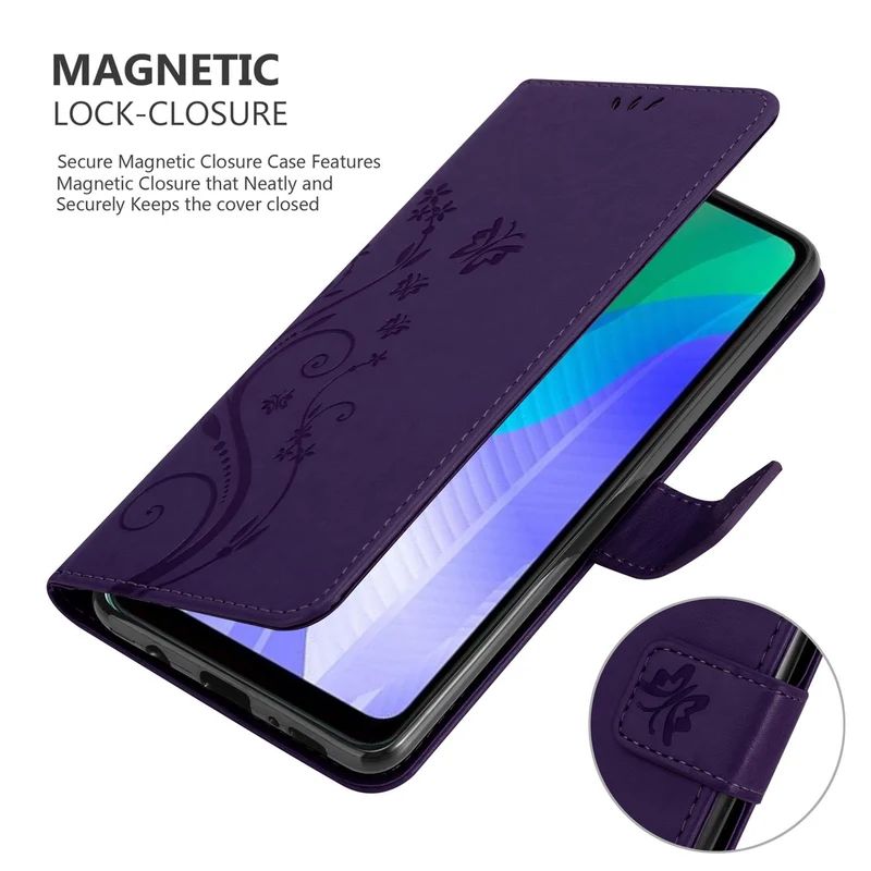 Cadorabo Hülle kompatibel mit Huawei Y6P Schutzhülle im Blumen Design mit Magnetverschluss, Standfunktion und Kartenfächern