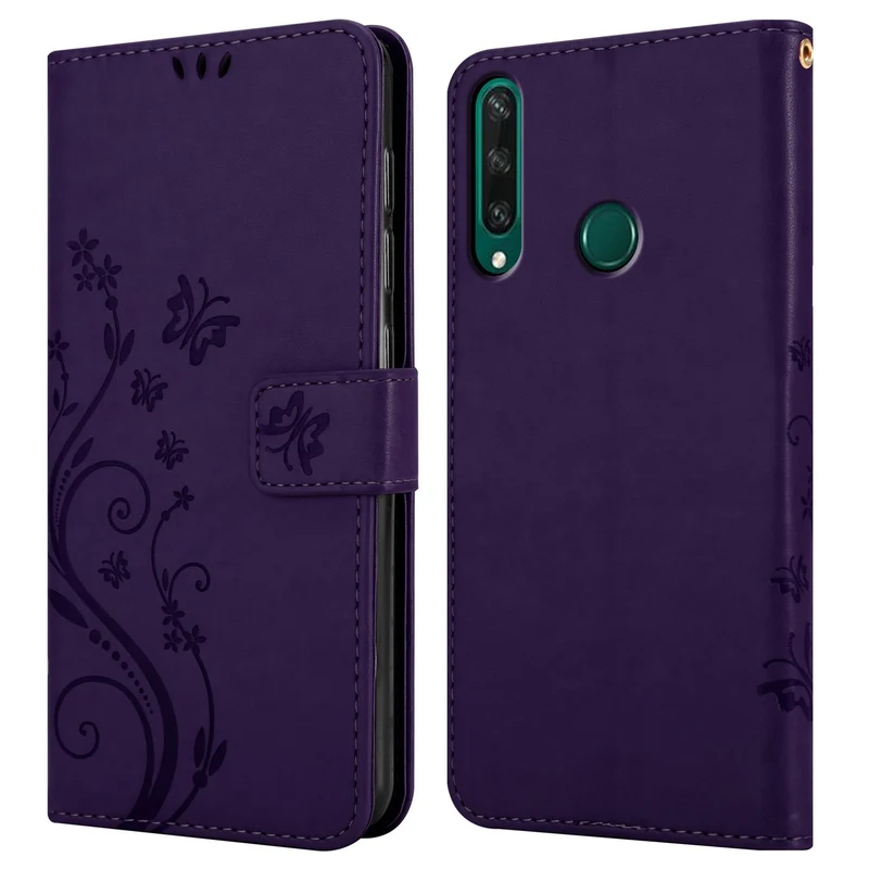 Cadorabo Hülle kompatibel mit Huawei Y6P Schutzhülle im Blumen Design mit Magnetverschluss, Standfunktion und Kartenfächern
