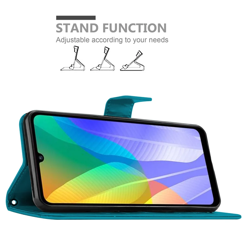 Cadorabo Hülle kompatibel mit Huawei Y6P Schutzhülle im Blumen Design mit Magnetverschluss, Standfunktion und Kartenfächern