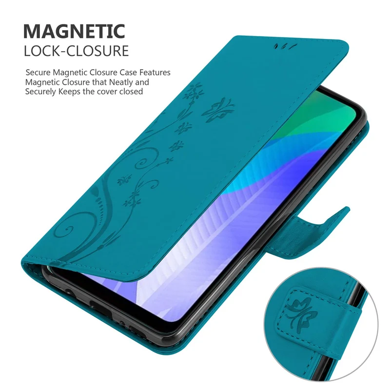 Cadorabo Hülle kompatibel mit Huawei Y6P Schutzhülle im Blumen Design mit Magnetverschluss, Standfunktion und Kartenfächern