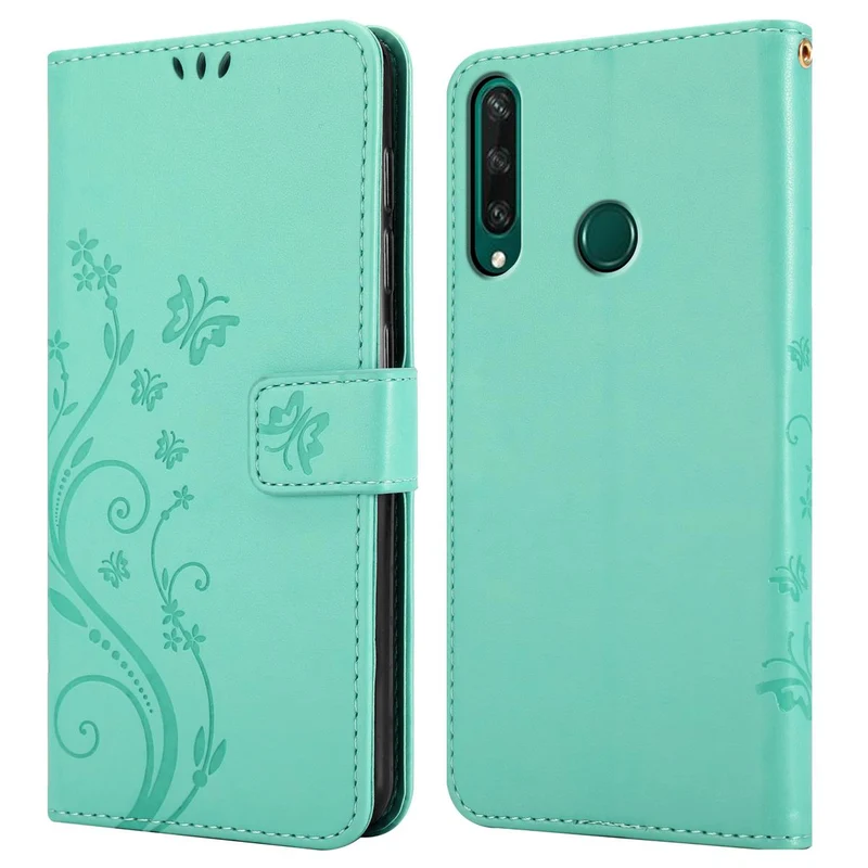 Cadorabo Hülle kompatibel mit Huawei Y6P Schutzhülle im Blumen Design mit Magnetverschluss, Standfunktion und Kartenfächern