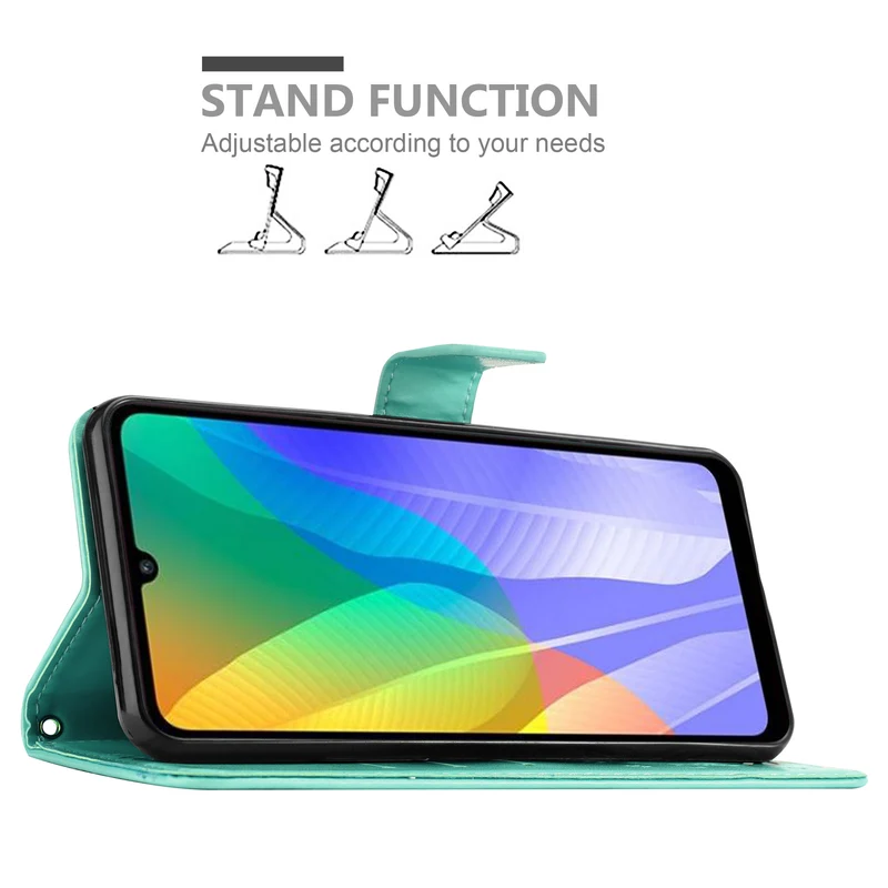 Cadorabo Hülle kompatibel mit Huawei Y6P Schutzhülle im Blumen Design mit Magnetverschluss, Standfunktion und Kartenfächern