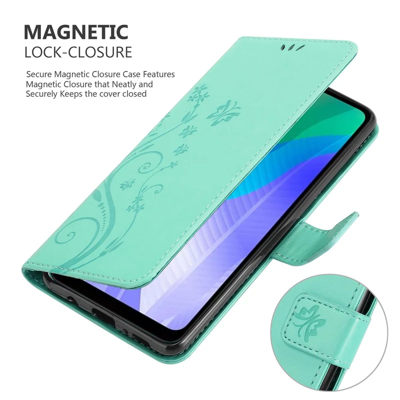 Cadorabo Hülle kompatibel mit Huawei Y6P Schutzhülle im Blumen Design mit Magnetverschluss, Standfunktion und Kartenfächern