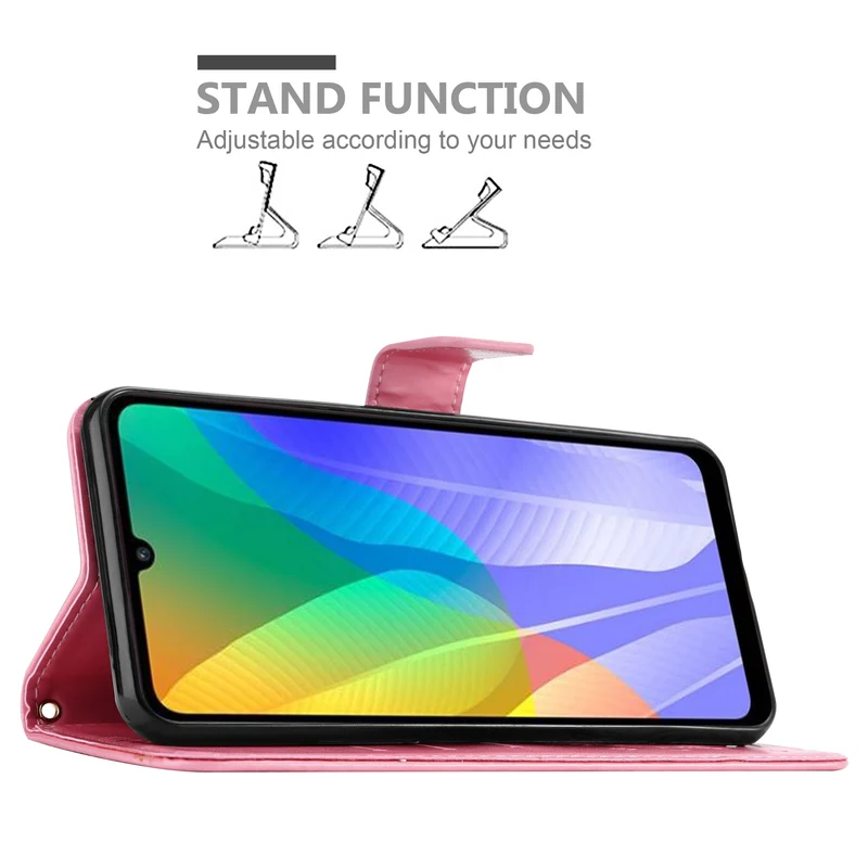 Cadorabo Hülle kompatibel mit Huawei Y6P Schutzhülle im Blumen Design mit Magnetverschluss, Standfunktion und Kartenfächern