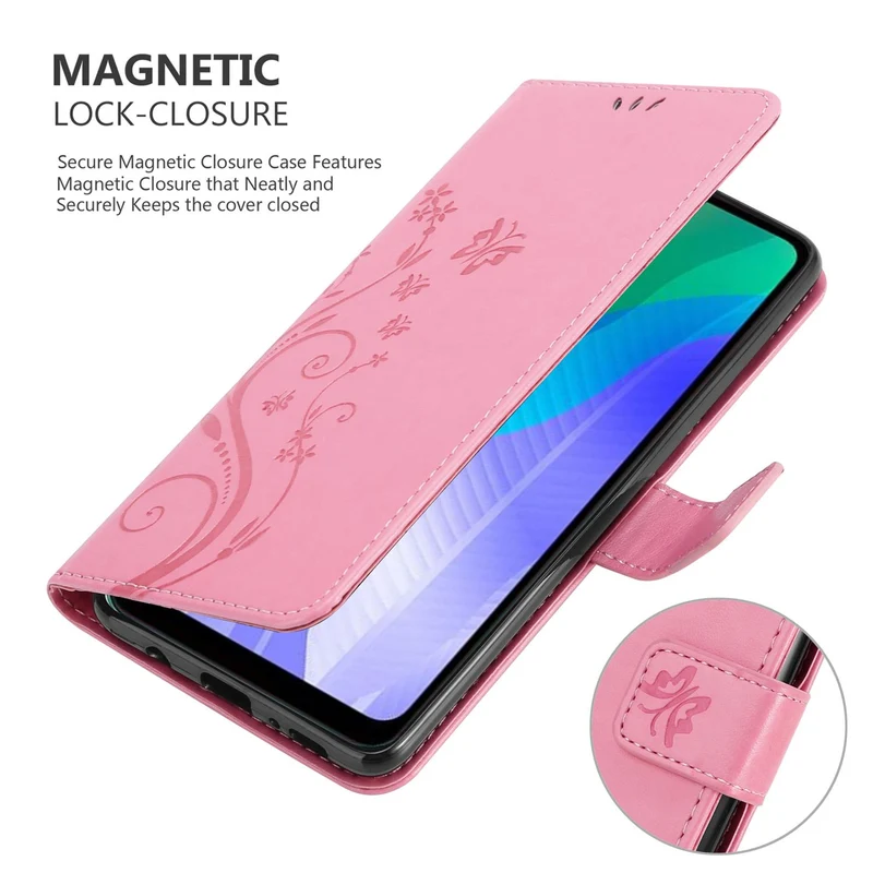 Cadorabo Hülle kompatibel mit Huawei Y6P Schutzhülle im Blumen Design mit Magnetverschluss, Standfunktion und Kartenfächern