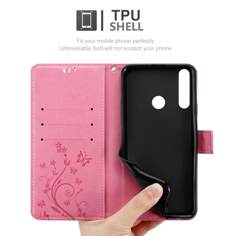 Cadorabo Hülle kompatibel mit Huawei Y6P Schutzhülle im Blumen Design mit Magnetverschluss, Standfunktion und Kartenfächern