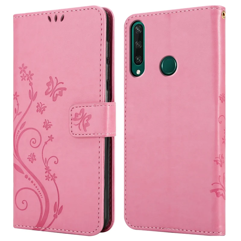 Cadorabo Hülle kompatibel mit Huawei Y6P Schutzhülle im Blumen Design mit Magnetverschluss, Standfunktion und Kartenfächern