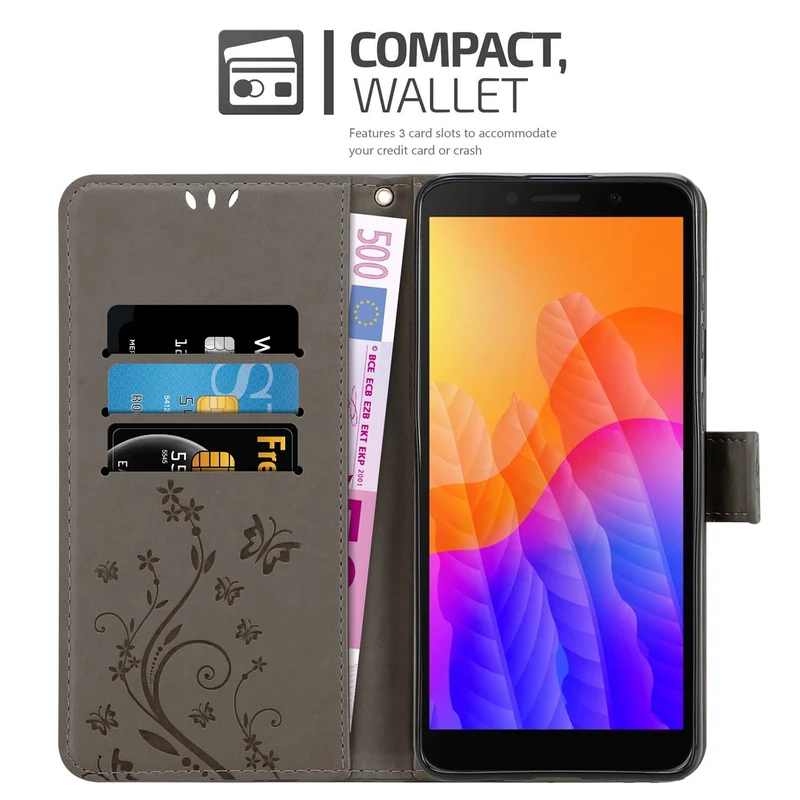 Cadorabo Hülle kompatibel mit Honor 9S / Huawei Y5P Schutzhülle im Blumen Design mit Magnetverschluss, Standfunktion und Kartenfächern