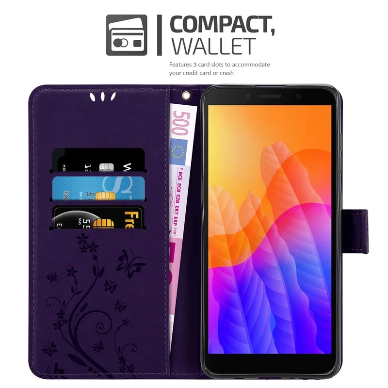 Cadorabo Hülle kompatibel mit Honor 9S / Huawei Y5P Schutzhülle im Blumen Design mit Magnetverschluss, Standfunktion und Kartenfächern