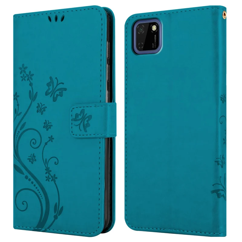 Cadorabo Hülle kompatibel mit Honor 9S / Huawei Y5P Schutzhülle im Blumen Design mit Magnetverschluss, Standfunktion und Kartenfächern