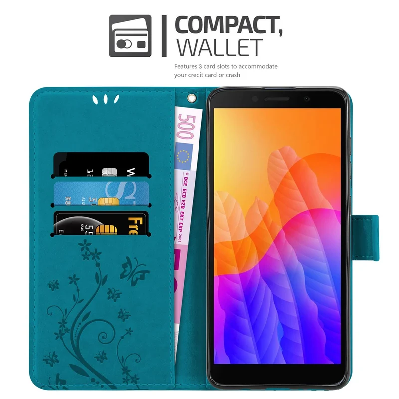 Cadorabo Hülle kompatibel mit Honor 9S / Huawei Y5P Schutzhülle im Blumen Design mit Magnetverschluss, Standfunktion und Kartenfächern