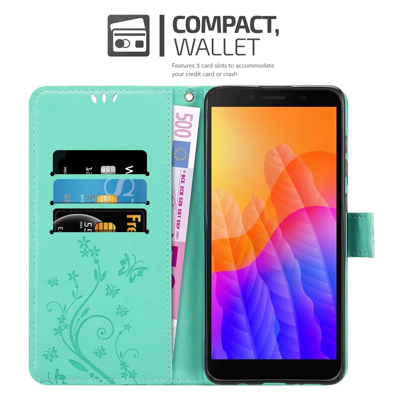 Cadorabo Hülle kompatibel mit Honor 9S / Huawei Y5P Schutzhülle im Blumen Design mit Magnetverschluss, Standfunktion und Kartenfächern